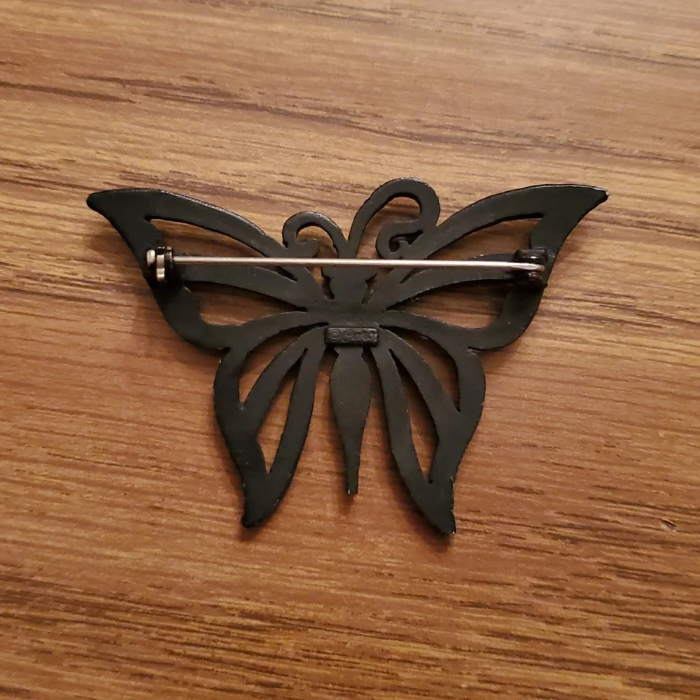 Coro Black Butterfly With Fushia Rhinestones - Picture 2 of 5